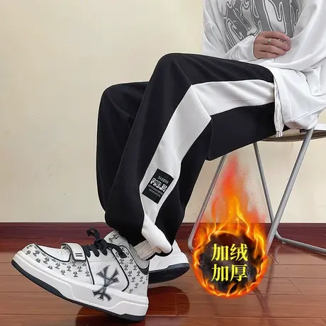 青少年裤子男秋冬季高中生加绒长裤卫裤美式高街初中生男裤运动裤商品大图