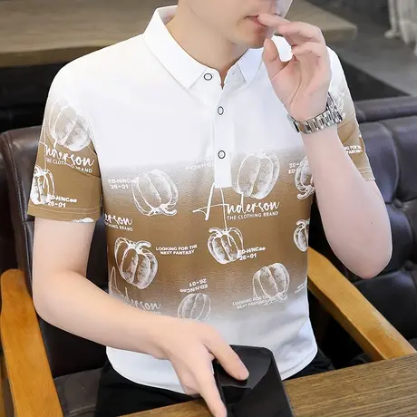 纽扣翻领纯棉polo衫男生休闲短袖t恤宽松半袖套头上衣潮流打底衫图片