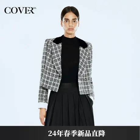 COVER2024春季限定粗纺千鸟格小香风短外套图片