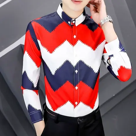 痞帅拼色长袖衬衫男秋季潮牌韩版设计感靓仔个性衬衣网红2022新款商品大图