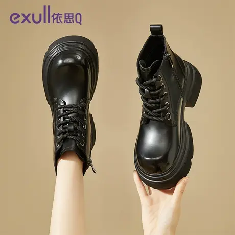 exull/依思Q马丁靴女2023冬季新款英伦百搭单靴子厚底加绒短靴商品大图