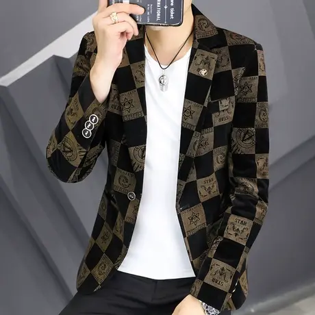 男士高级感休闲西服外套青年韩版潮流男装单西上衣痞帅修身小西装商品大图