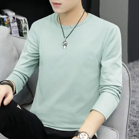 春秋款长袖t恤男纯棉纯色秋季潮流秋衣服小衫全棉内搭打底衫圆领商品大图