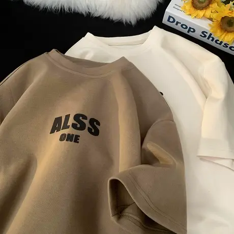 潮牌短袖t恤男2023夏季新款vintage打底半袖复古美式字母体恤衫薄商品大图