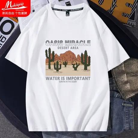 港风潮流ins短袖t恤男2023春夏款小众设计感青少年纯棉圆领半袖衫商品大图