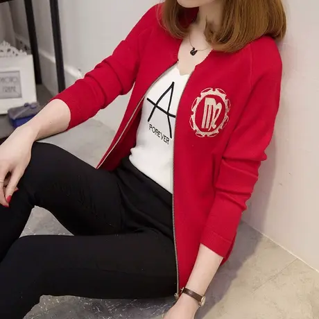 秋装新款韩版针织衫女开衫休闲女装短款棒球服外搭秋季毛衣外套图片