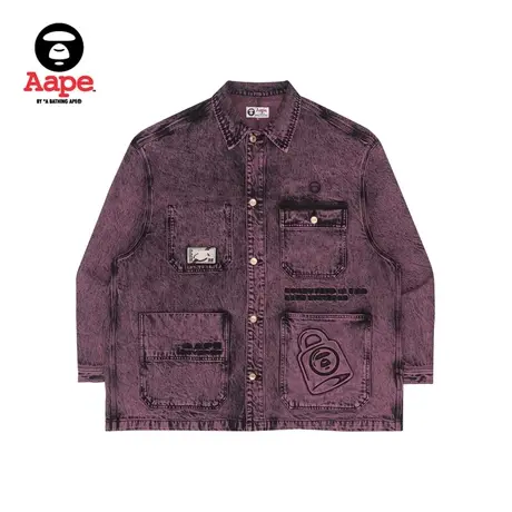 Aape旗舰店男装秋冬猿颜章字母刺绣山系多口袋牛仔外套7506XAI商品大图