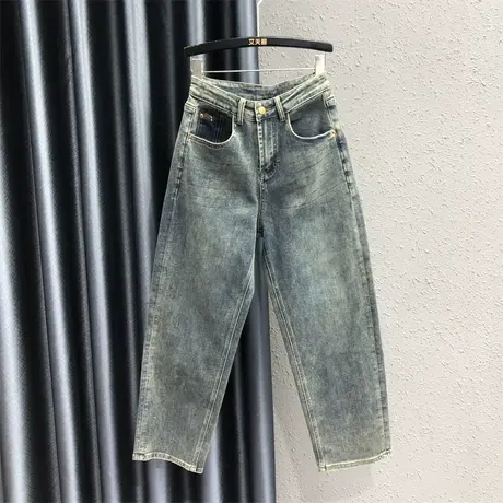 2023秋新款高腰宽松显瘦小脚老爹垮裤长裤萝卜裤弹力哈伦牛仔裤女图片