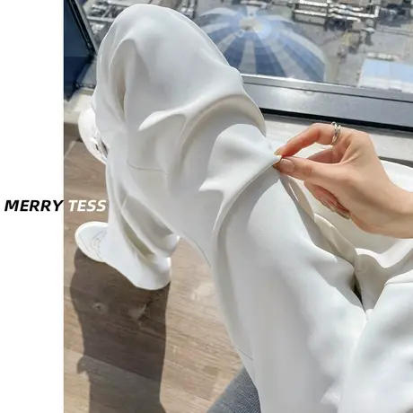 白色阔腿休闲裤女夏季2023年新款薄款设计感修身显瘦垂感直筒裤子图片