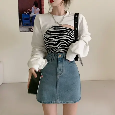 vintage卫衣女2021春秋薄款宽松韩版潮ins设计感小众上衣短款外套商品大图