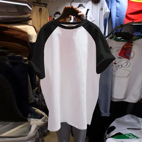 拼接正肩T恤小众打底衫内搭短款上衣女夏季修身显瘦短袖体恤ins潮商品大图