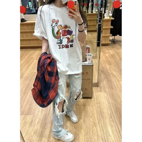 纯棉趣味卡通印花短袖t恤女夏季宽松半袖设计感洋气减龄上衣百搭商品大图