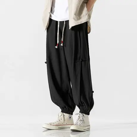 新中式中国风改良冰丝休闲裤男大码暗黑系束脚哈伦灯笼裤冲锋长裤商品大图