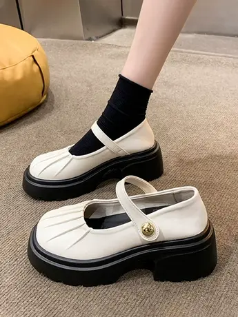 学院风英伦圆头小皮鞋女2023年春季新款气质高跟jk百搭玛丽珍单鞋商品大图