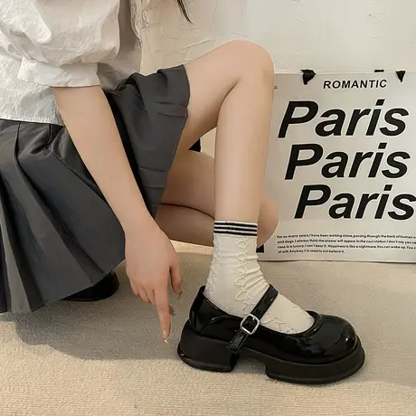 气质优雅配裙子小皮鞋女2023年春夏新款百搭中跟防滑法式玛丽珍鞋商品大图