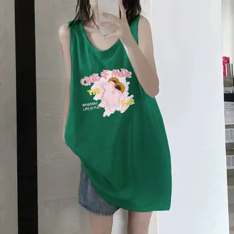 美式纯棉吊带坎肩背心无袖t恤女夏季设计感小众外穿宽松挂脖上衣商品大图