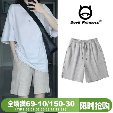 学院风chic小众纯棉五分运动短裤女薄款宽松休闲灰色直筒港味中裤图片