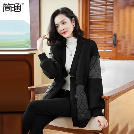 简涵大码女装夹棉拼接外套女秋冬欧洲站中长款上衣2023年大码女装图片