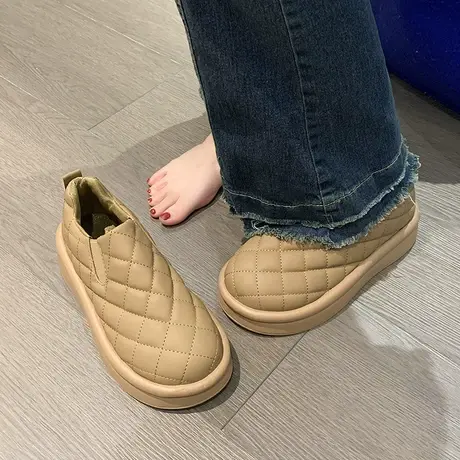 厚底面包鞋女2024新款春秋低帮懒人一脚蹬乐福鞋休闲百搭豆豆单鞋图片