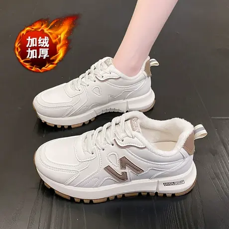 加绒阿甘鞋女冬季皮面小白鞋防滑外穿学生棉鞋今年爆款N字运动鞋图片
