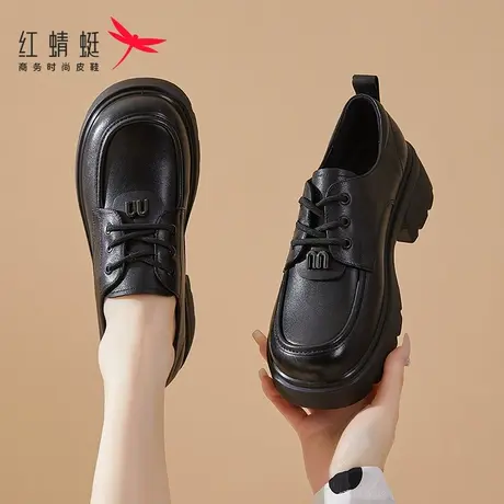 红蜻蜓女鞋春秋新款鞋子女士厚底增高皮鞋女乐福鞋真皮单鞋牛皮图片