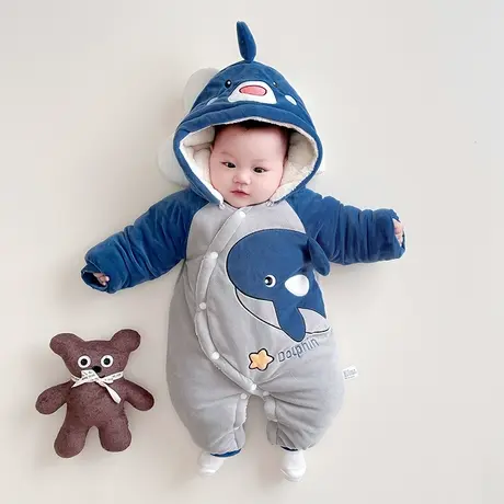 新生婴儿衣服秋冬季连体衣儿童宝宝加厚哈衣保暖棉衣绒面加绒哈衣图片