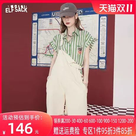 妖精的口袋工装背带裤女2023夏新款短裤直筒宽松显瘦薄款休闲裤子图片