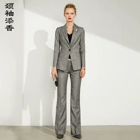 颈袖添香2023春秋格纹气质OL职业装时尚修身商务正装羊毛女商品大图