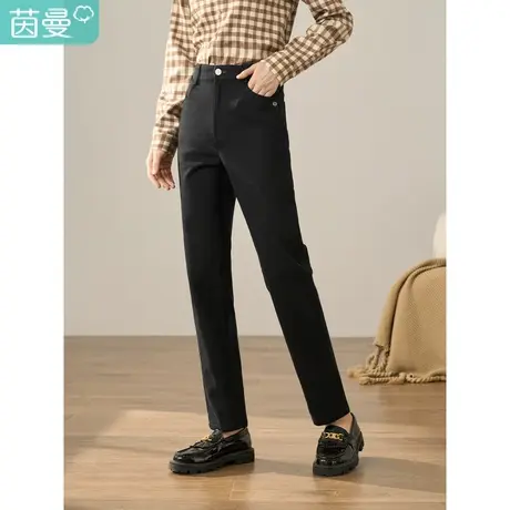 【商场同款】茵曼2023冬女装新款复古显瘦后腰橡筋百搭直筒休闲裤图片