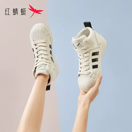 红蜻蜓小白鞋女2023秋季百搭厚底增高复古圆头休闲高帮贝壳头女鞋商品大图