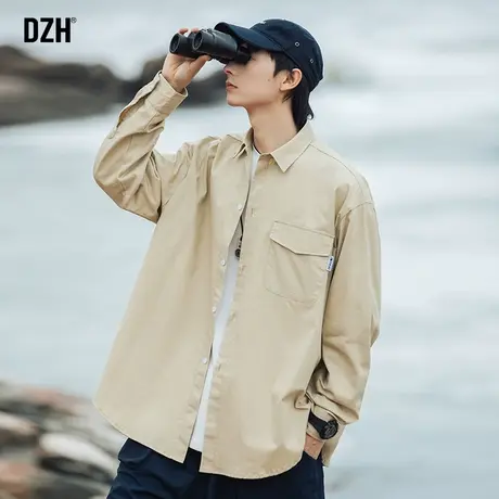 男士卡其色衬衣外套男春秋潮高级感男装2023新款工装衬衫长袖男款商品大图