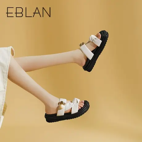 伊伴2023夏季新款女鞋珍珠扭结拖鞋外穿厚底拖鞋甜美沙滩凉拖鞋商品大图