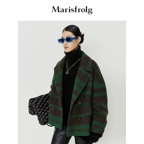 【意大利进口面料】玛丝菲尔冬季新款菱形格英伦风毛呢外套女商品大图