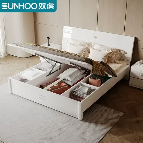 双虎家私 双人床 白色床1.8米现代简约主卧大床1.5M卧室家具15BJ1商品大图