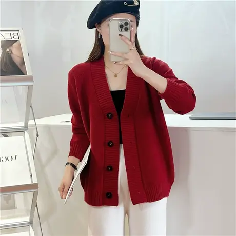 春装2023新款宽松针织毛衣外套女百搭女开衫外穿春秋款针织女上衣图片