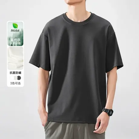 hansca 220g莫代尔短袖T恤男款夏季薄款透气2025新款百搭休闲上衣商品大图