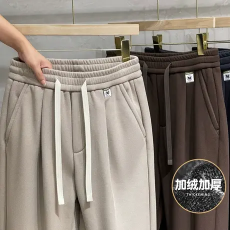 460G重磅加绒冬季美式毛呢休闲裤秋冬装坠感卫裤宽松直筒男长裤子商品大图