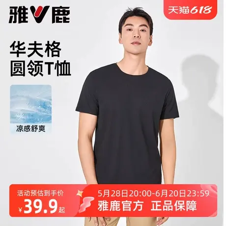 雅鹿华夫格简约纯色短袖t恤男款2025年夏季新款宽松男士圆领体恤商品大图