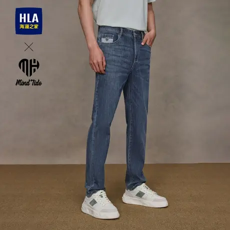 HLA/海澜之家亦心即为系列牛仔裤25春夏新中腰砂洗绣花直筒裤子男商品大图