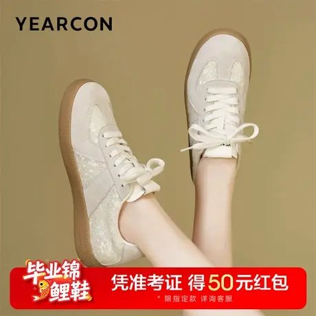 意尔康银色德训鞋女2025新款春季休闲百搭芭蕾凤复古运动小白鞋图片