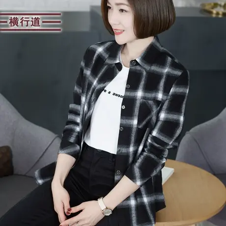 23冬季女装纯棉格子宽松上衣服全棉港风衬衫休闲外套大码长袖衬衣图片