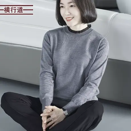 2023冬季女装新款简约休闲纯色花边半高领提花长袖针织衫大码上衣图片