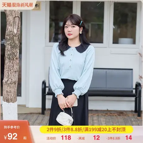 显瘦大码胖MM上衣女套头短款直筒宽松遮肉减龄娃娃领2023早秋新款图片