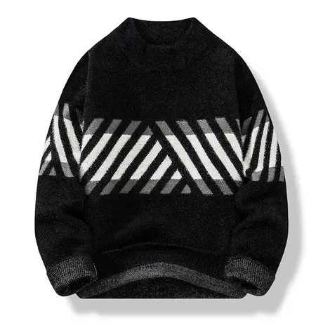 半高领毛衣男士秋冬季新款加厚保暖针织打底衫潮牌提花套头毛线衣商品大图