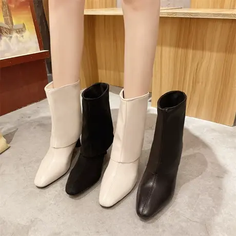 炸街高跟小短靴2023年秋季新款尖头细跟裤管靴设计感小众马丁靴潮图片