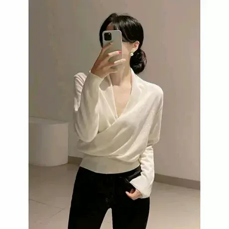现货 OnoevV领长袖针织衫优雅女人味收腰气质毛衣商品大图