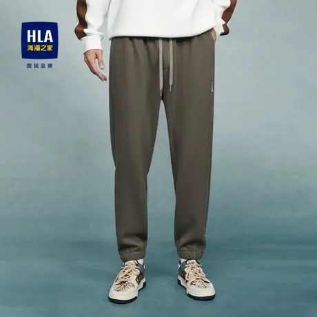 HLA/海澜之家松紧腰休闲裤2023秋季宽松舒适锥形纯色束脚长裤男图片