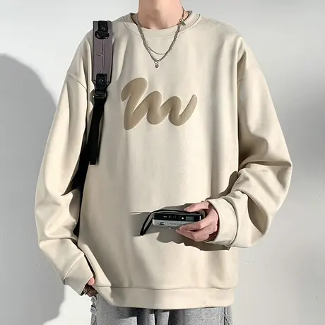 重磅印花长袖t恤男士春秋季美式圆领卫衣潮牌宽松休闲男生打底衫T商品大图