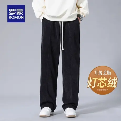 【灯芯绒】罗蒙男士宽松休闲裤2025秋季新款简约抽绳松紧腰直筒裤商品大图