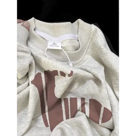 chic复古港味圆领长袖卫衣女春秋季韩版宽松显瘦薄款潮牌上衣外套商品大图